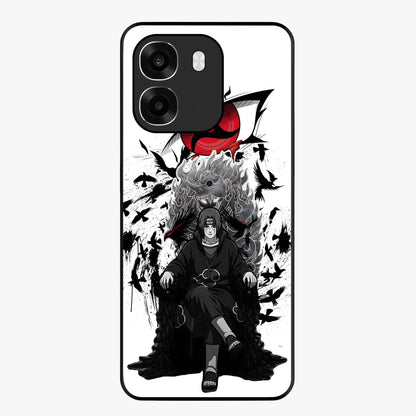 Uchiha Shadow Throne Glass Case showing flat back view with cosmic underwater themed artwork and glossy glass finish.