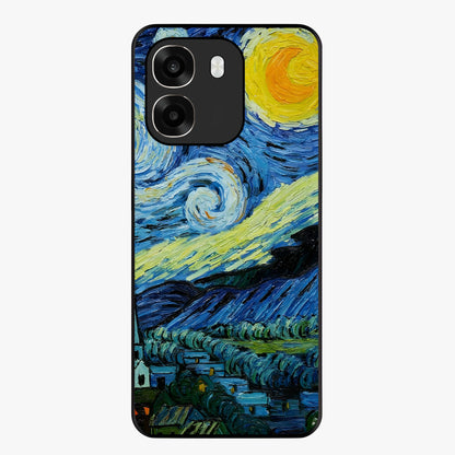 Van Gogh Art Glass Case showing flat back view with classic painterly artwork inspired by Van Gogh style and glossy glass finish.