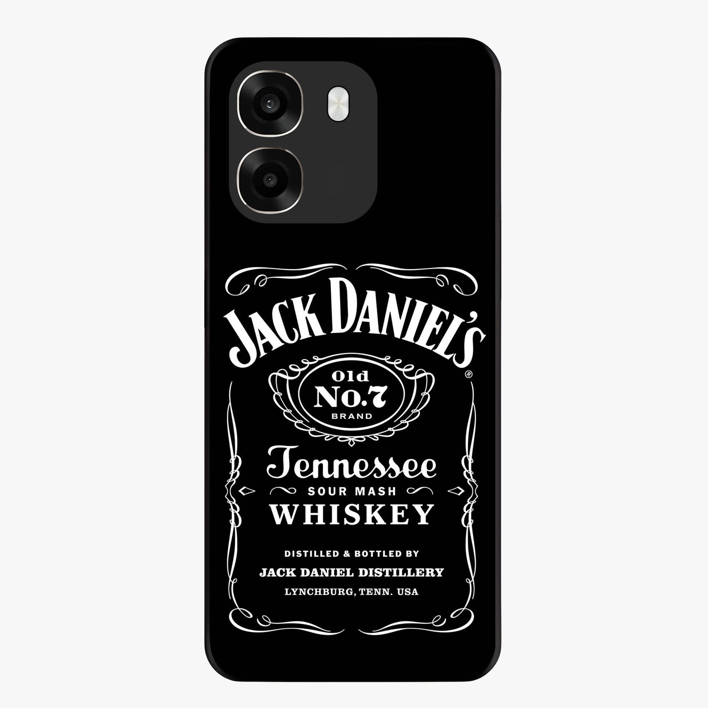 Vintage Whiskey Heritage Glass Case showing flat back view with classic whiskey inspired artwork and glossy glass finish.