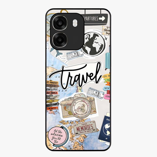 Wanderlust Journal Glass Case showing flat back view with travel inspired artwork and glossy glass finish.