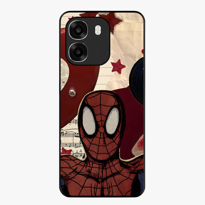 Web Warrior Vibes Glass Case showing flat back view with superhero inspired web themed artwork and glossy glass finish.