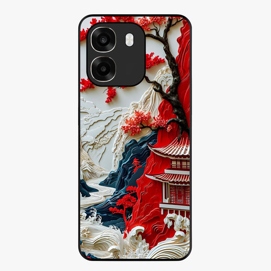 Whispers Of Sakura Waves Glass Case showing flat back view with cherry blossom wave artwork and glossy glass finish.