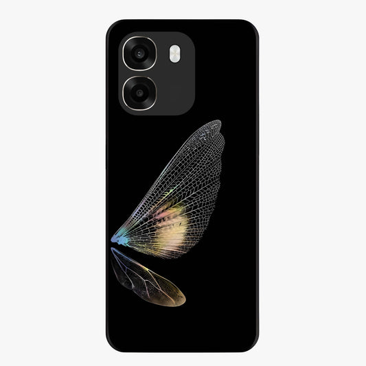 Whispers Of Wings Glass Case showing flat back view with graceful wing inspired artwork and glossy glass finish.