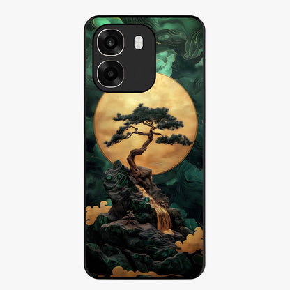 Zen Moon Rise Glass Case showing flat back view with calm moonrise artwork and glossy glass finish.