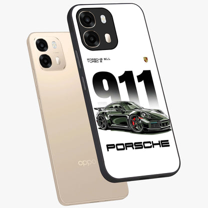 911 Turbo Dominance Glass Case displayed in premium angled mockup highlighting sporty car illustration and sleek glass surface.
