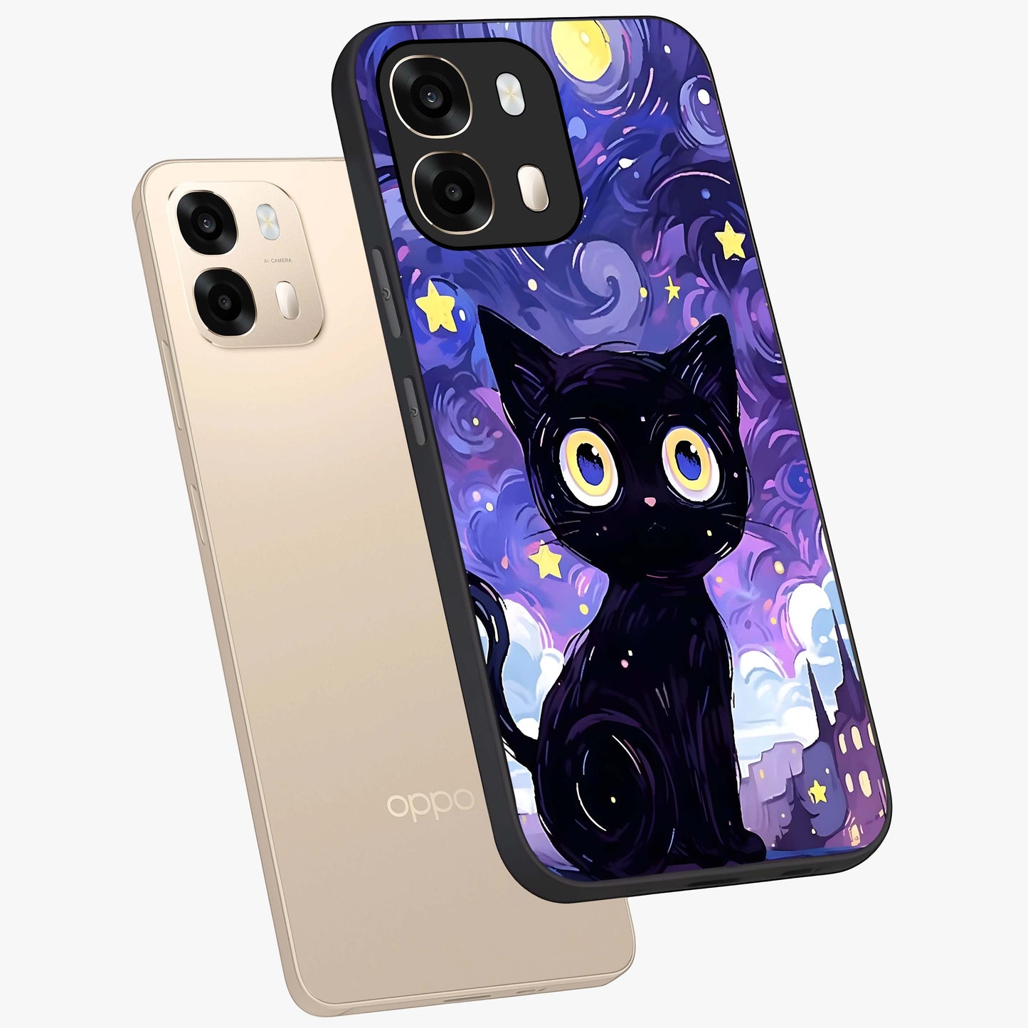Abstract Cat Art Glass Case displayed in angled mockup highlighting modern abstract cat artwork and sleek glass surface.