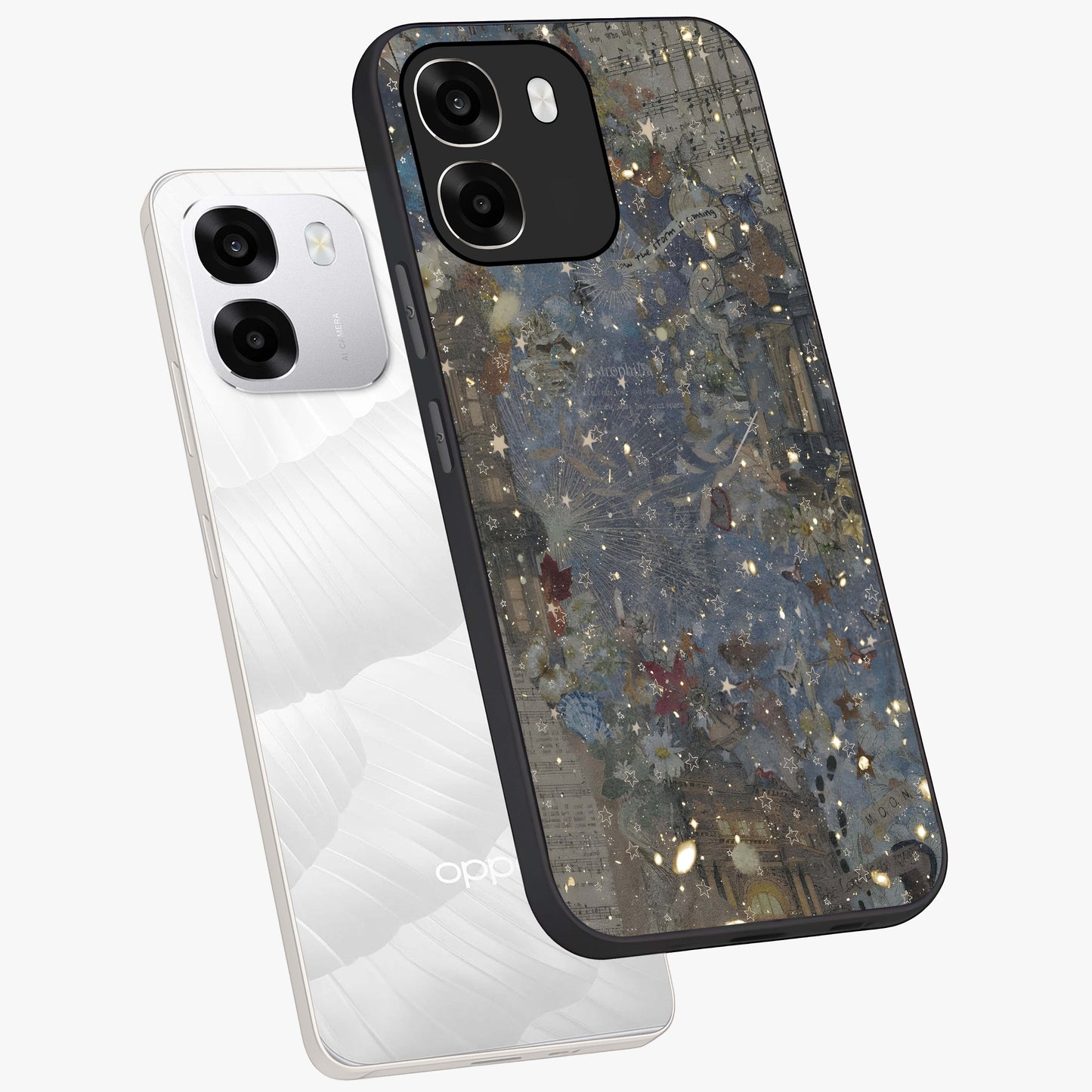 Aesthetic Astrolophia Glass Case displayed in angled mockup highlighting artistic aesthetic elements and smooth glass surface.