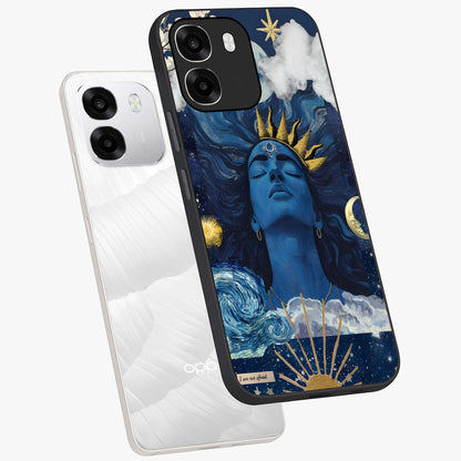 Aesthetic Lord Shiva Glass Case displayed in angled mockup highlighting spiritual Shiva illustration and sacred aesthetic design.