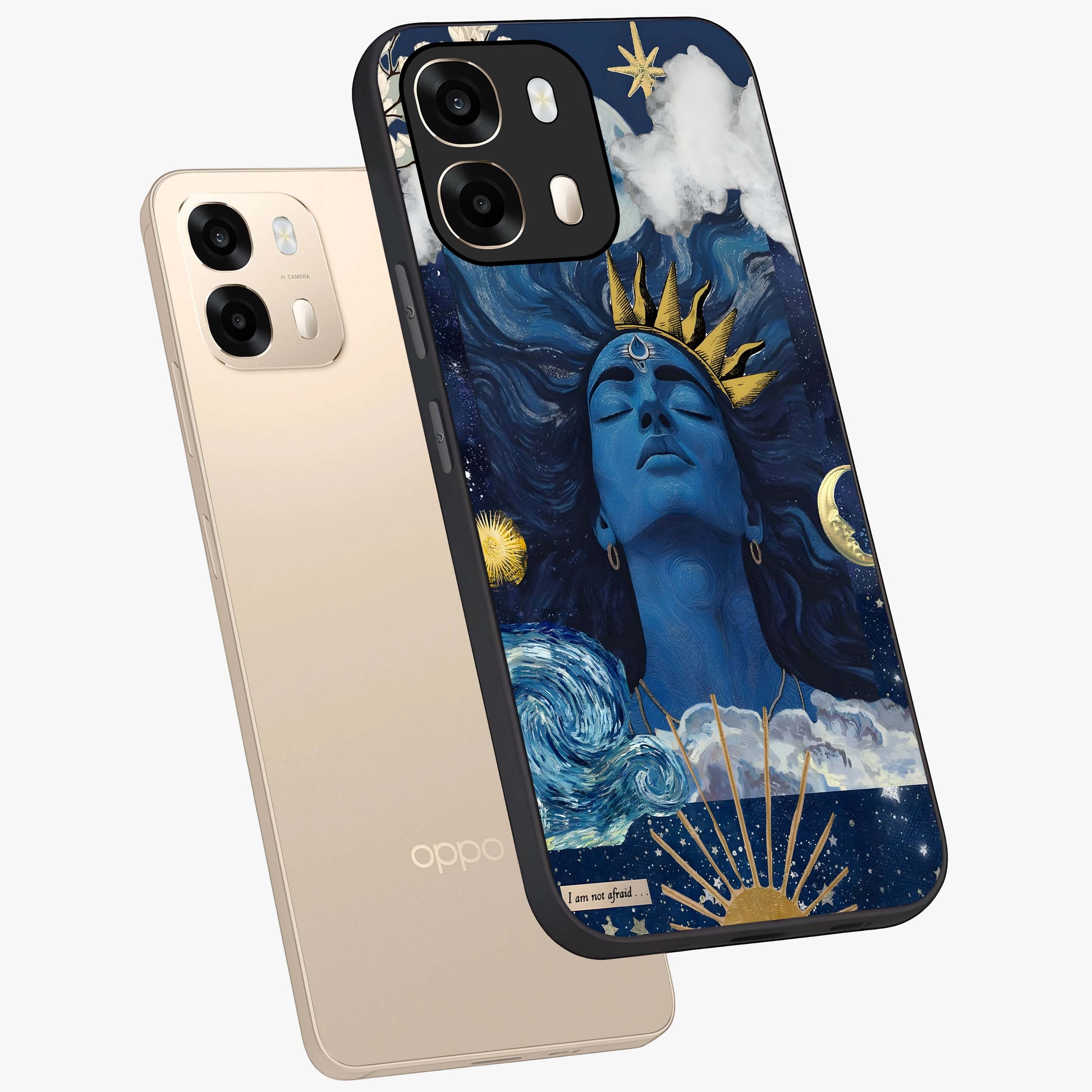 Aesthetic Lord Shiva Glass Case displayed in angled mockup highlighting spiritual Shiva illustration and sacred aesthetic design.