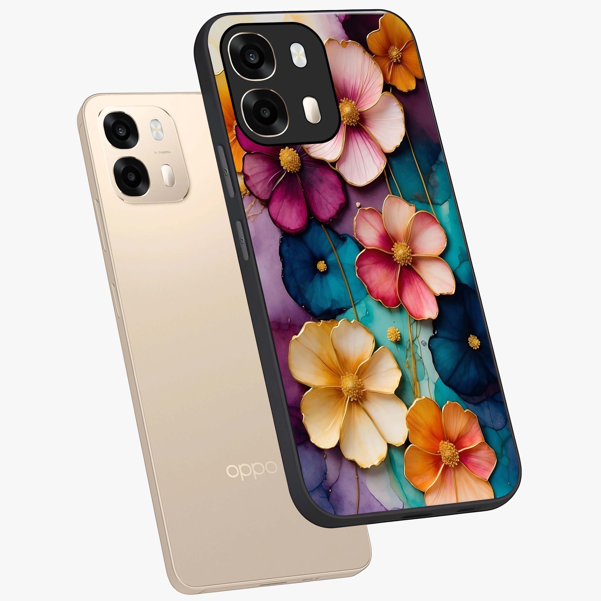 Artlyn Grace Flower Pattern Glass Case displayed in angled mockup highlighting delicate flower pattern design and smooth glass surface.