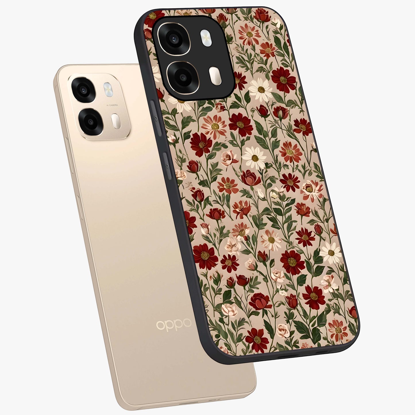 Biege Flower With Leaf Glass Case displayed in angled mockup highlighting minimal floral leaf design and elegant aesthetic.