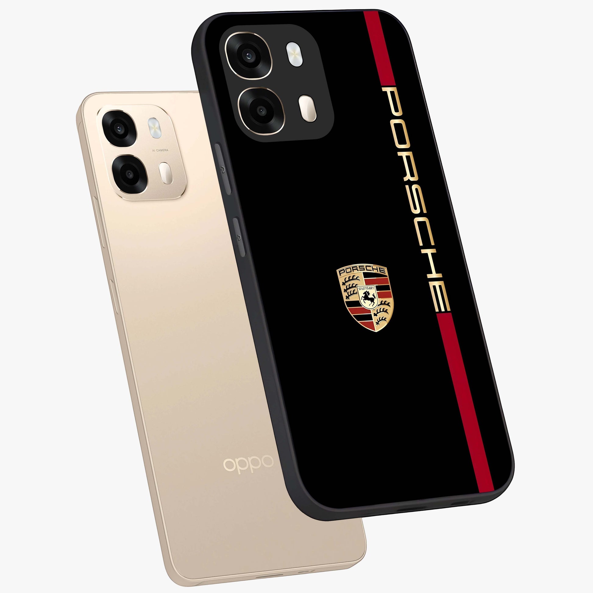 Black Minimal Porsche Glass Case displayed in angled mockup highlighting modern minimal car illustration and clean aesthetic design.