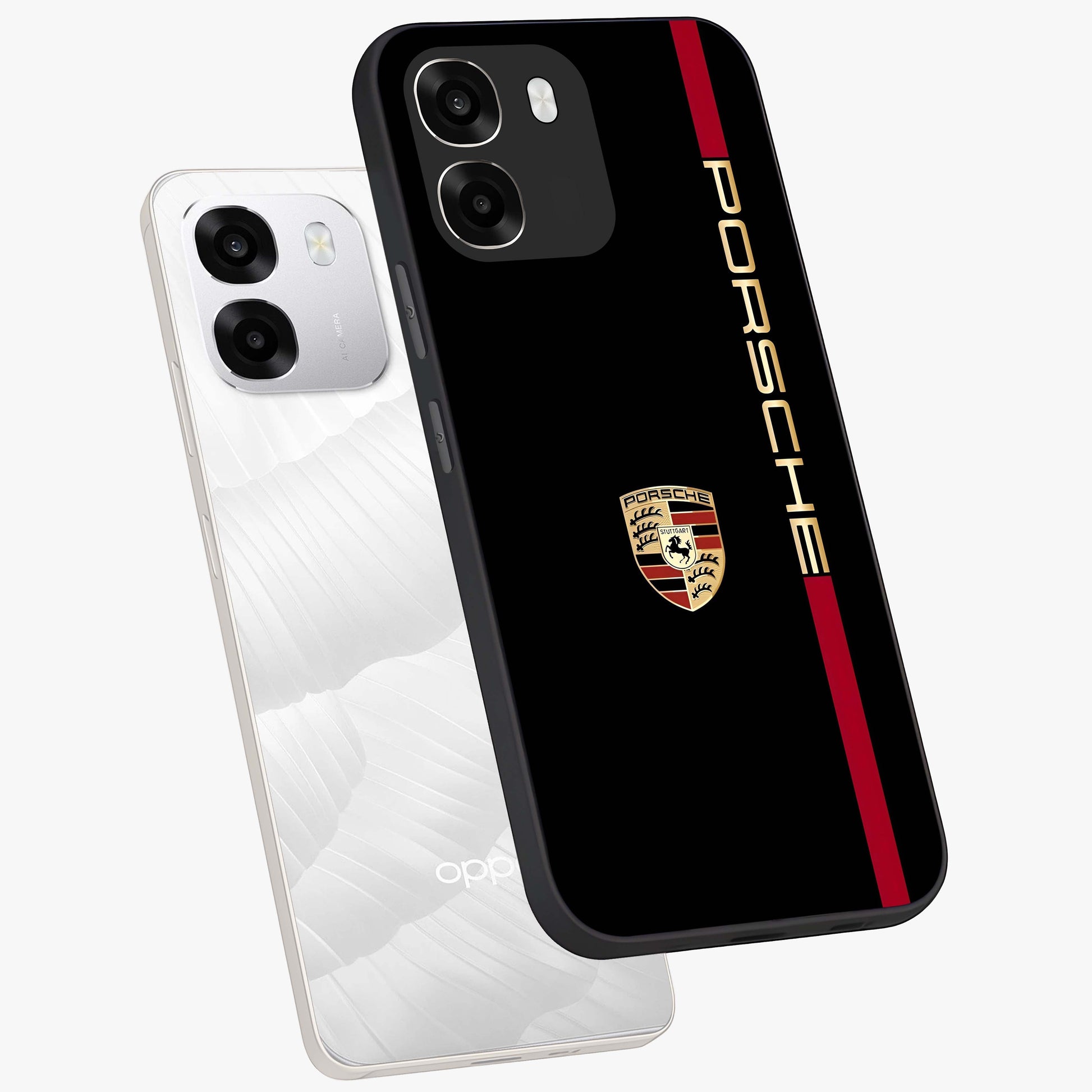 Black Minimal Porsche Glass Case displayed in angled mockup highlighting modern minimal car illustration and clean aesthetic design.
