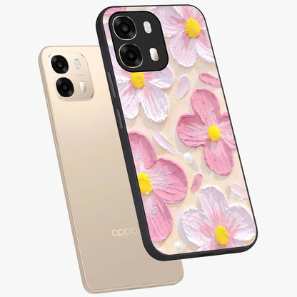 Blush Bloom Texture Glass Case displayed in angled mockup highlighting subtle bloom pattern with aesthetic pastel design.