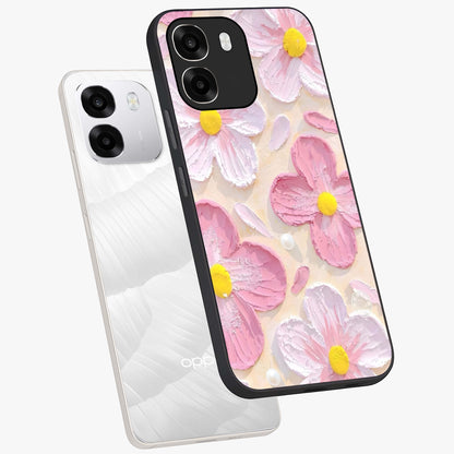 Blush Bloom Texture Glass Case displayed in angled mockup highlighting subtle bloom pattern with aesthetic pastel design.