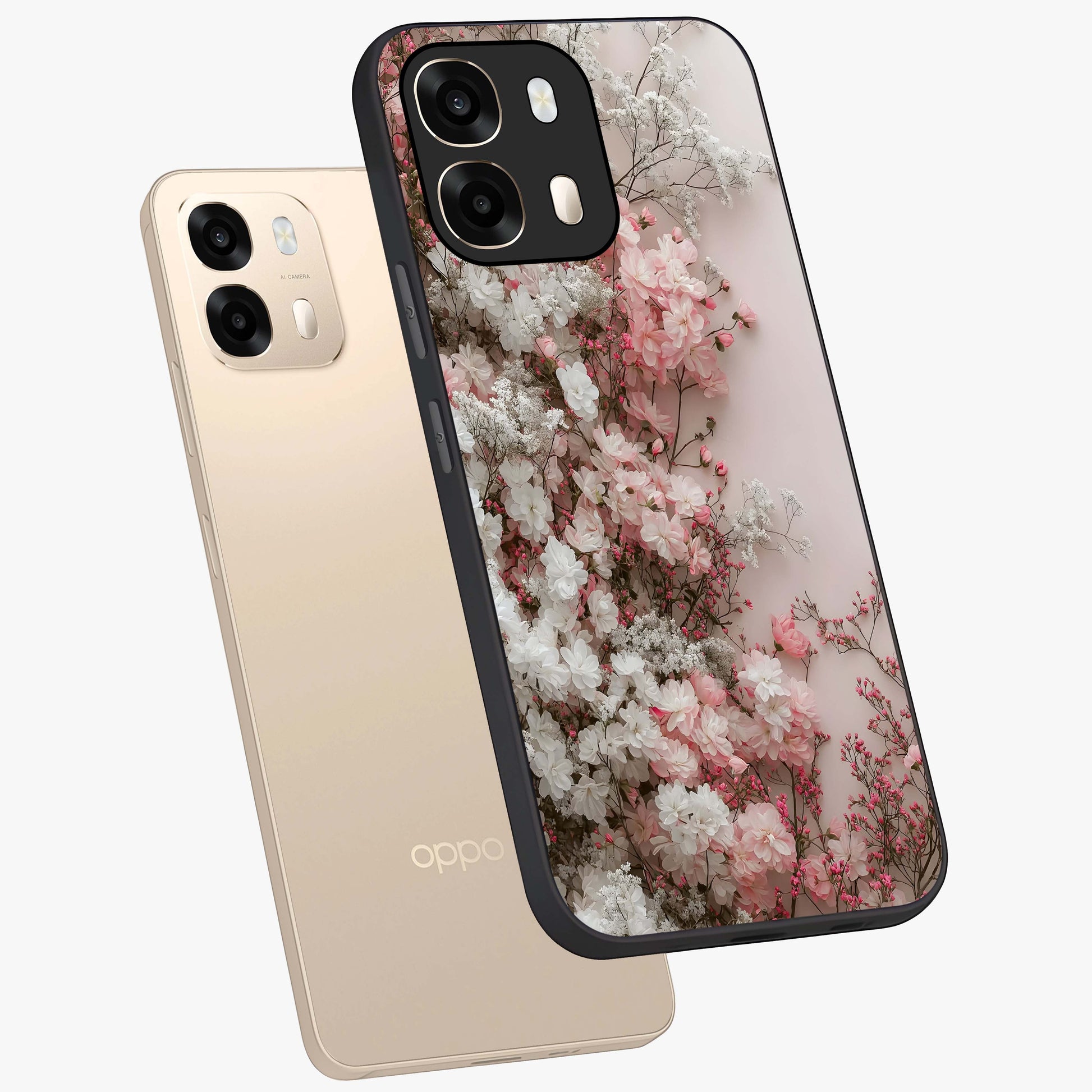Blush Blossom Cloud Glass Case displayed in angled mockup highlighting soft cloud and blossom design with pastel aesthetic.