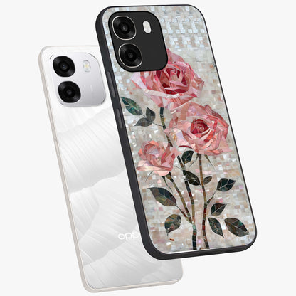 Blush Mosaic Bloom Glass Case displayed in angled mockup highlighting artistic mosaic flower pattern with aesthetic design.