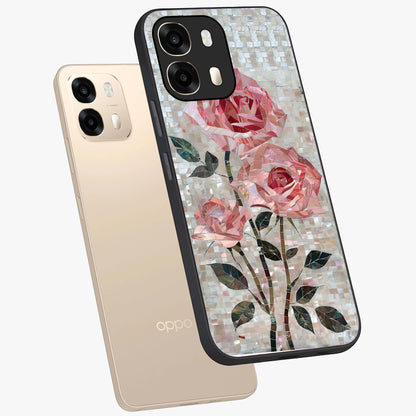 Blush Mosaic Bloom Glass Case displayed in angled mockup highlighting artistic mosaic flower pattern with aesthetic design.