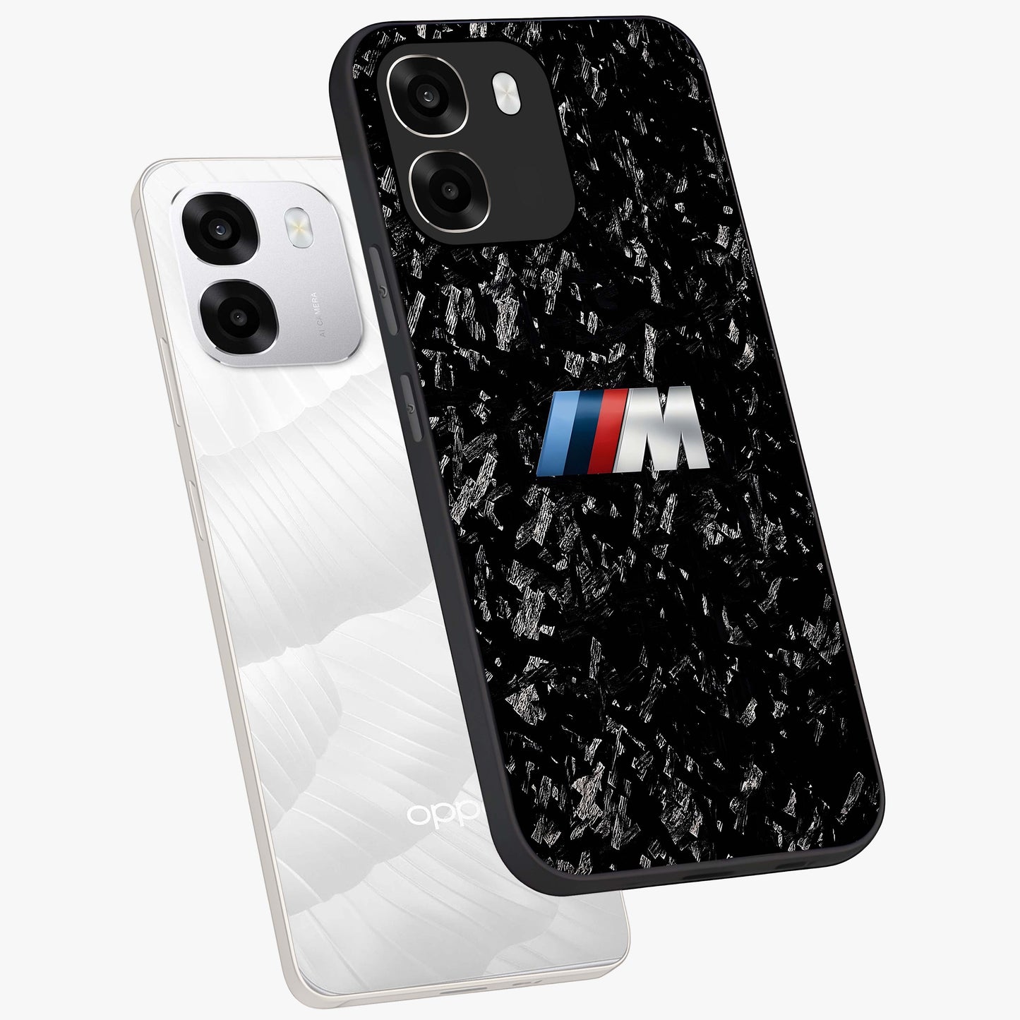 Carbon Speed Mark Glass Case displayed in angled mockup highlighting racing inspired carbon design and sleek aesthetic style.