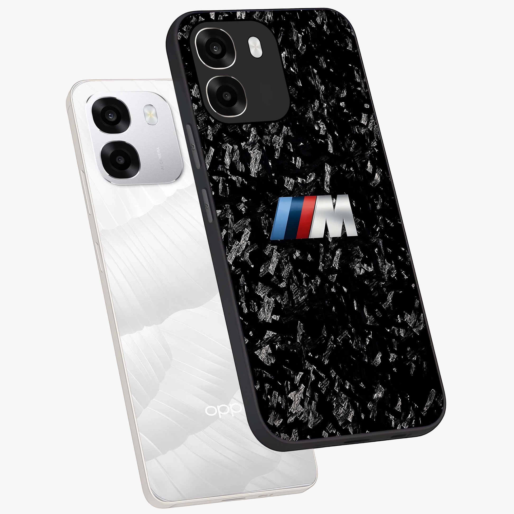 Carbon Speed Mark Glass Case displayed in angled mockup highlighting racing inspired carbon design and sleek aesthetic style.