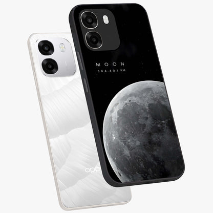 Cosmic Moon Glow Glass Case displayed in angled mockup highlighting celestial moon design with cosmic aesthetic theme.