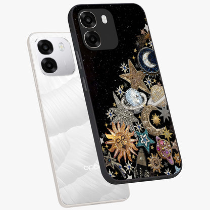 Cosmic Sparkle Dreams Glass Case displayed in angled mockup highlighting dreamy star sparkle design with celestial aesthetic.