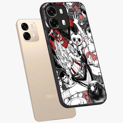 Crimson Chaos Panel Glass Case displayed in angled mockup highlighting chaotic panel style design with modern graphic theme.