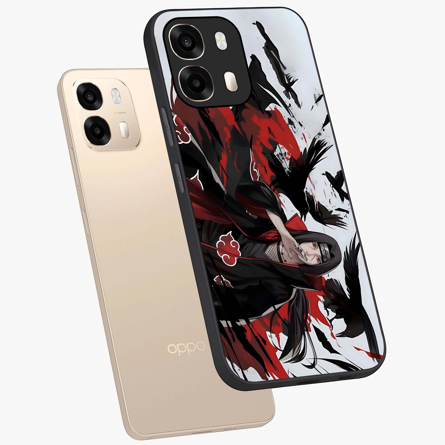 Crimson Crow Illusion Glass Case displayed in angled mockup highlighting mysterious crow graphic with dark aesthetic style.