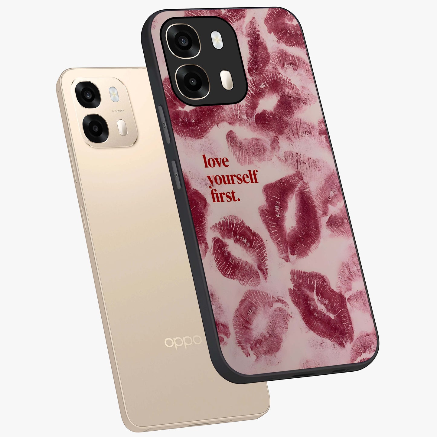 Crimson Kiss Love Glass Case displayed in angled mockup highlighting bold love inspired design with modern aesthetic style.