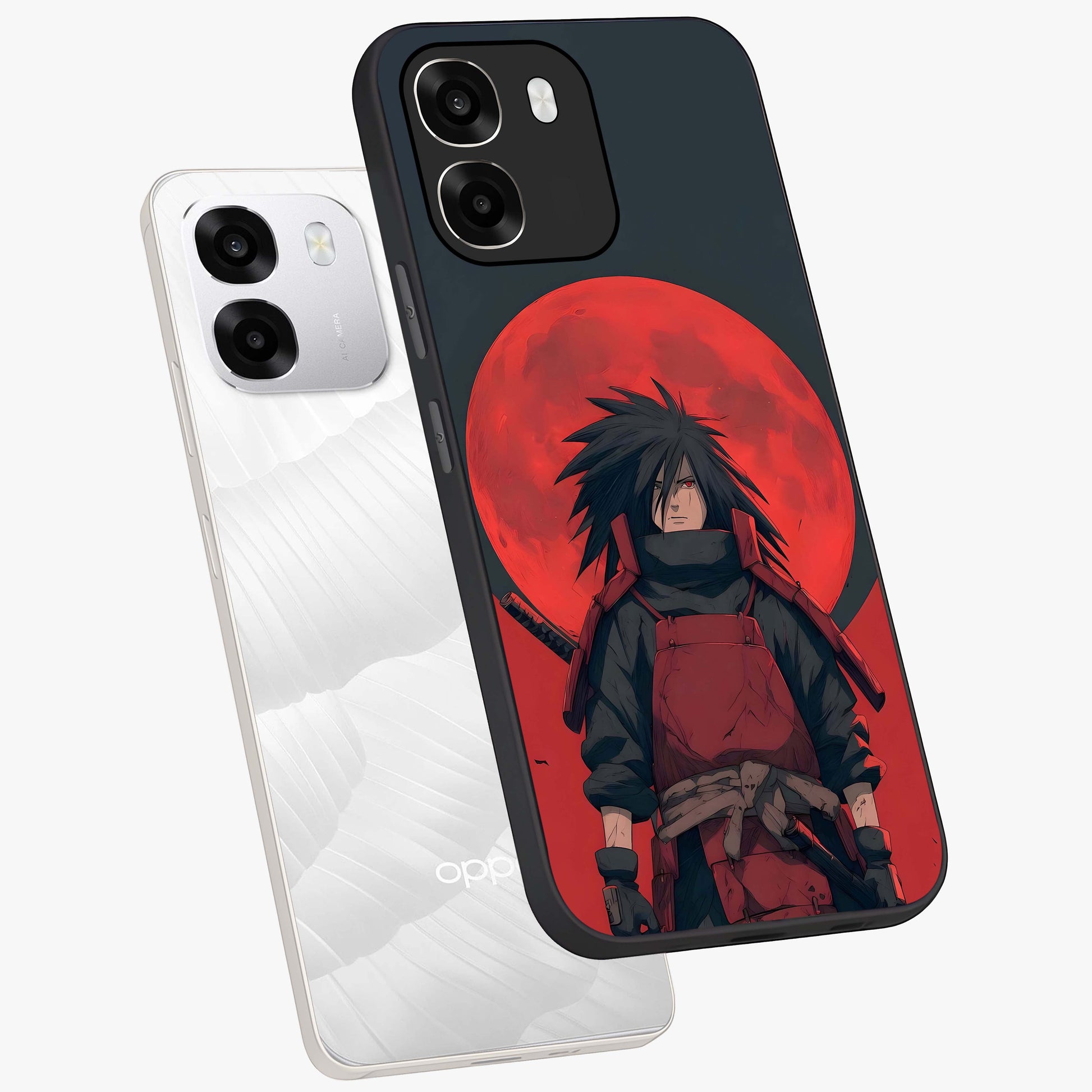 Crimson Moon Warlord Glass Case displayed in angled mockup highlighting dramatic crimson moon design with fantasy aesthetic.