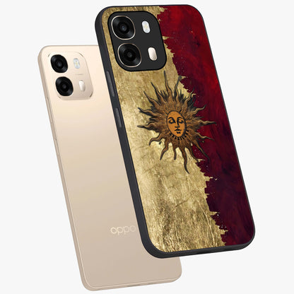 Crimson Sun Majesty Glass Case displayed in angled mockup highlighting majestic crimson sun design with bold aesthetic style.