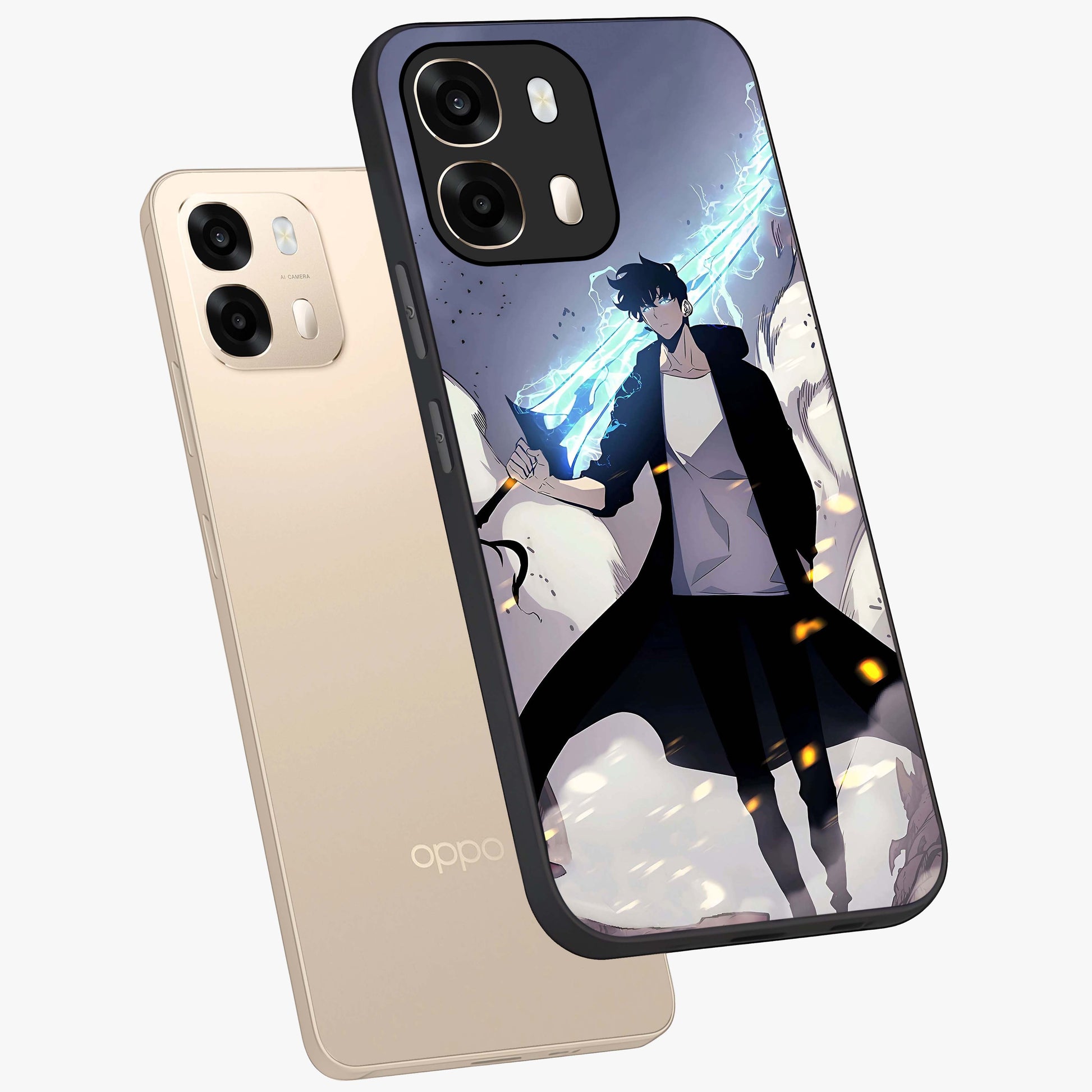 Dark Lightning Anime Warrior Glass Case displayed in angled mockup highlighting powerful lightning themed anime illustration.