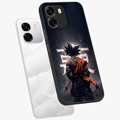 Dark Warrior In Rain Glass Case displayed in angled mockup highlighting dramatic warrior illustration with dark rain aesthetic.