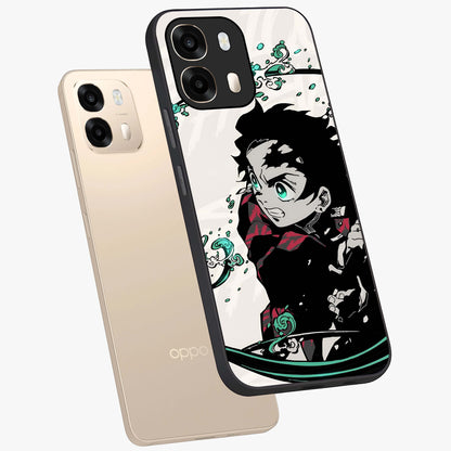 Demon Slayer Glass Case displayed in angled mockup highlighting dramatic anime character design with action aesthetic.