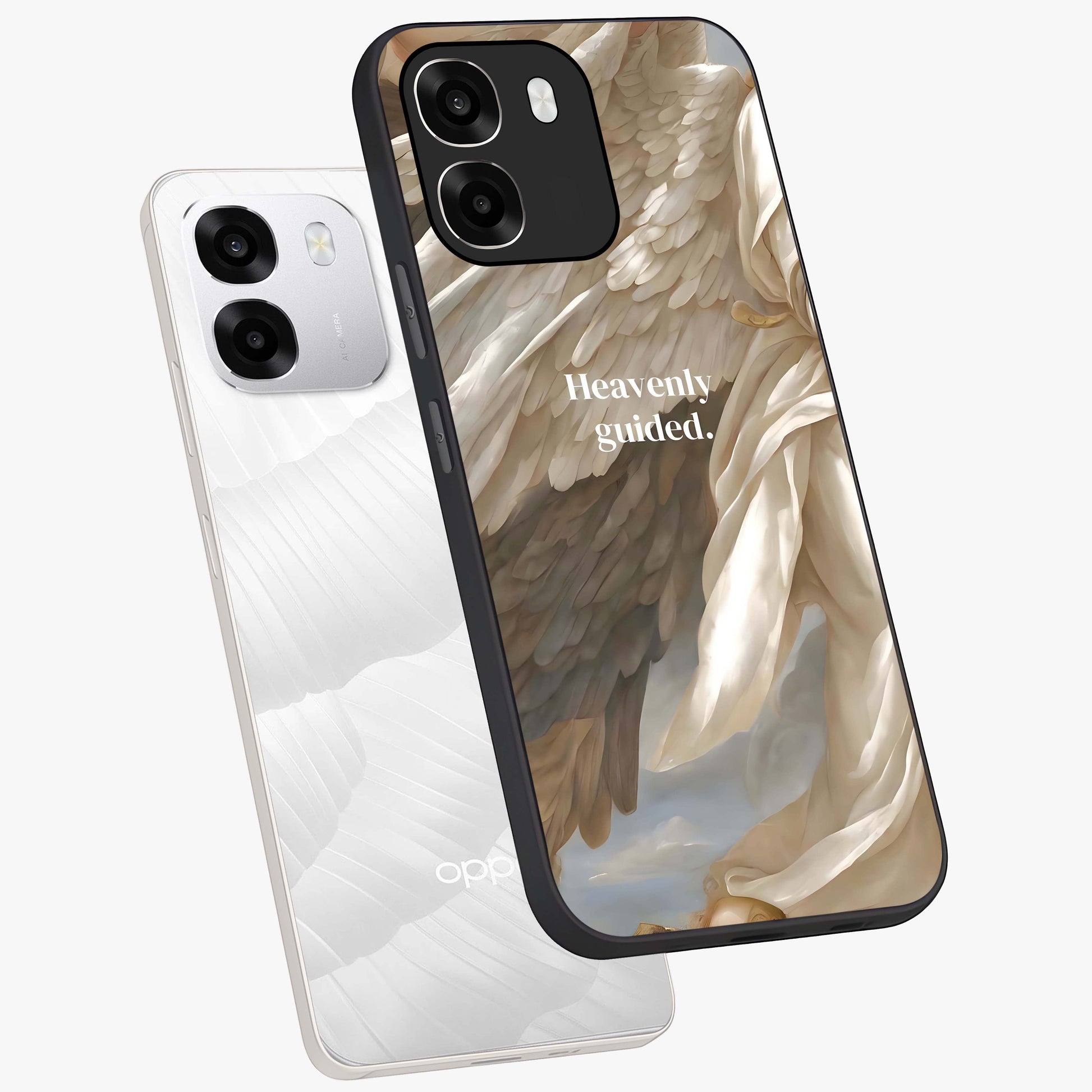 Divine Winged Grace Glass Case displayed in angled mockup highlighting graceful wing design with divine aesthetic style.