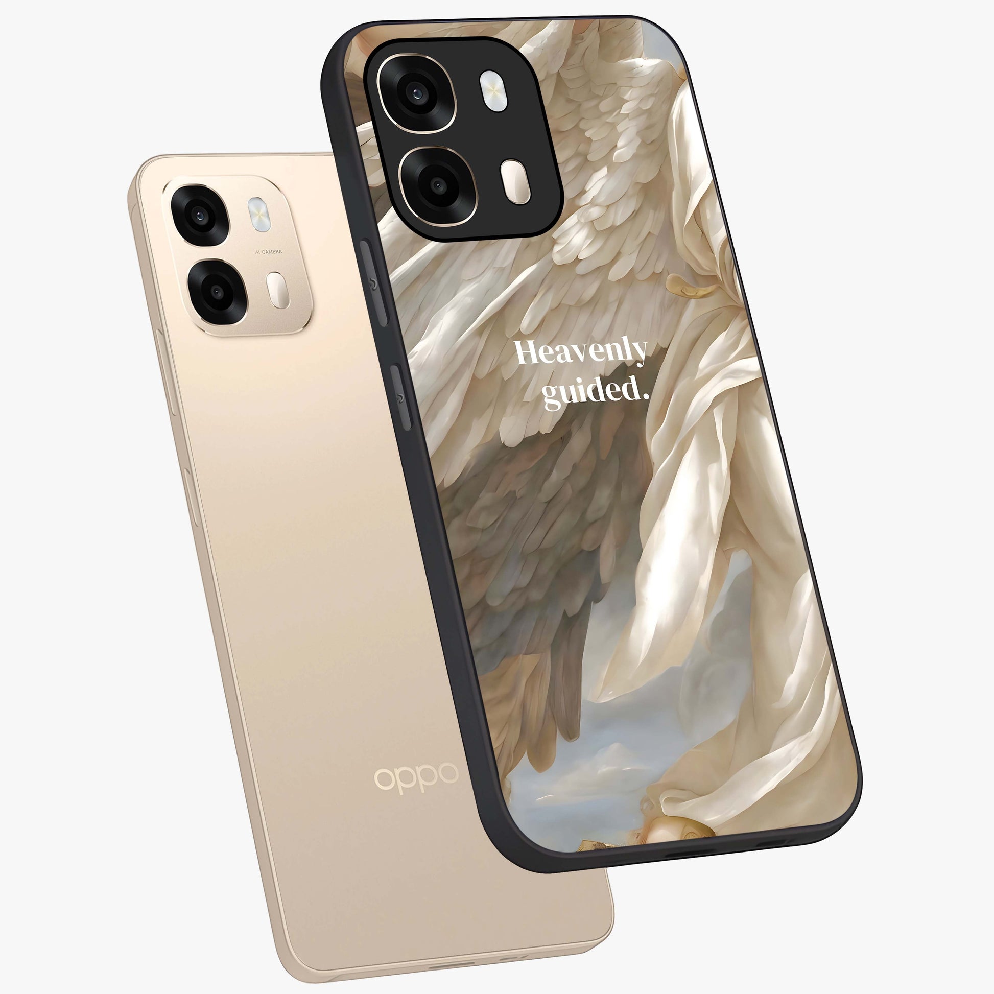 Divine Winged Grace Glass Case displayed in angled mockup highlighting graceful wing design with divine aesthetic style.