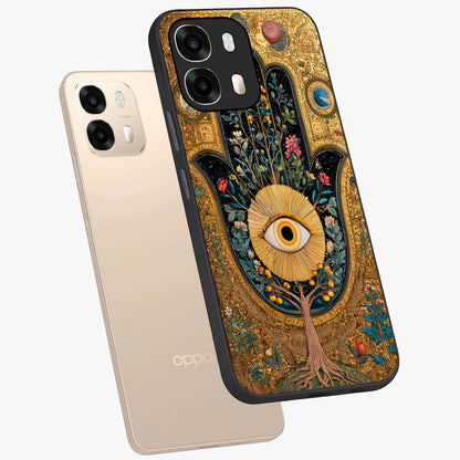 Ethereal Evil Eye Glass Case displayed in angled mockup highlighting protective evil eye symbol with spiritual aesthetic design.