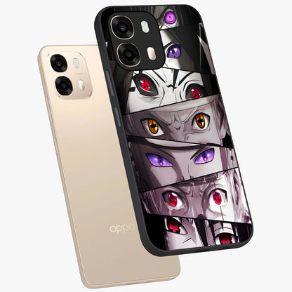 Eyes of Destiny Glass Case displayed in angled mockup highlighting bold eye illustration with mystical aesthetic style.