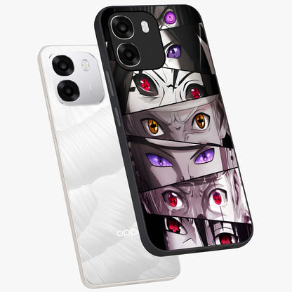 Eyes of Destiny Glass Case displayed in angled mockup highlighting bold eye illustration with mystical aesthetic style.