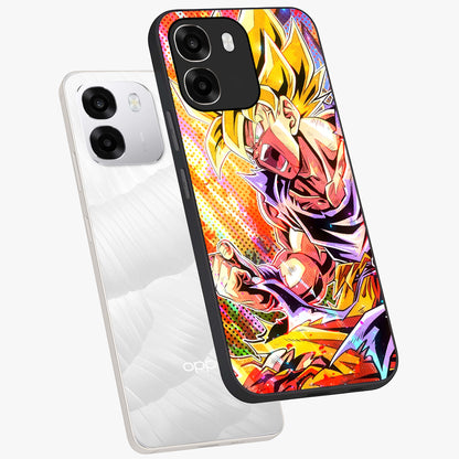 Firing Goku Glass Case displayed in angled mockup highlighting dynamic anime character design with action aesthetic.