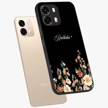 Floral Design With a Custom Personalized Name Glass Case displayed in angled mockup highlighting elegant floral pattern with custom name feature.