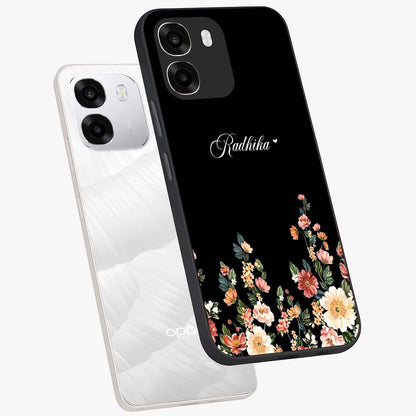 Floral Design With a Custom Personalized Name Glass Case displayed in angled mockup highlighting elegant floral pattern with custom name feature.