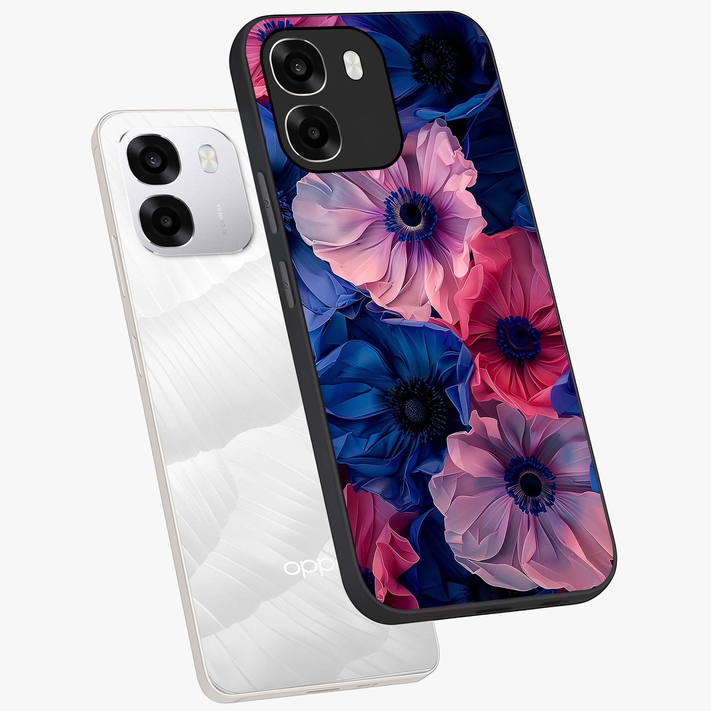 Flower Paper Art Pattern Glass Case displayed in angled mockup highlighting layered paper flower design with artistic aesthetic.