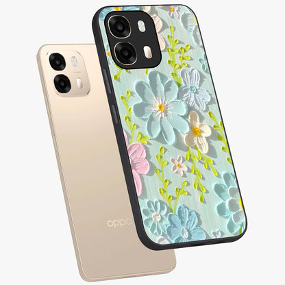 Frosted Petal Garden Glass Case displayed in angled mockup highlighting delicate flower petal design with calm garden aesthetic.