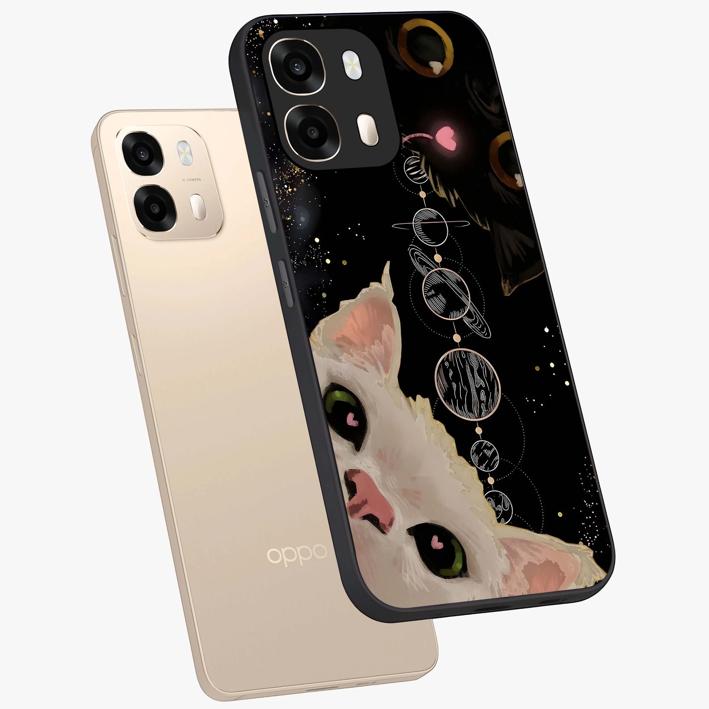 Galactic Cat Glass Case displayed in angled mockup highlighting celestial feline illustration with galaxy aesthetic style.
