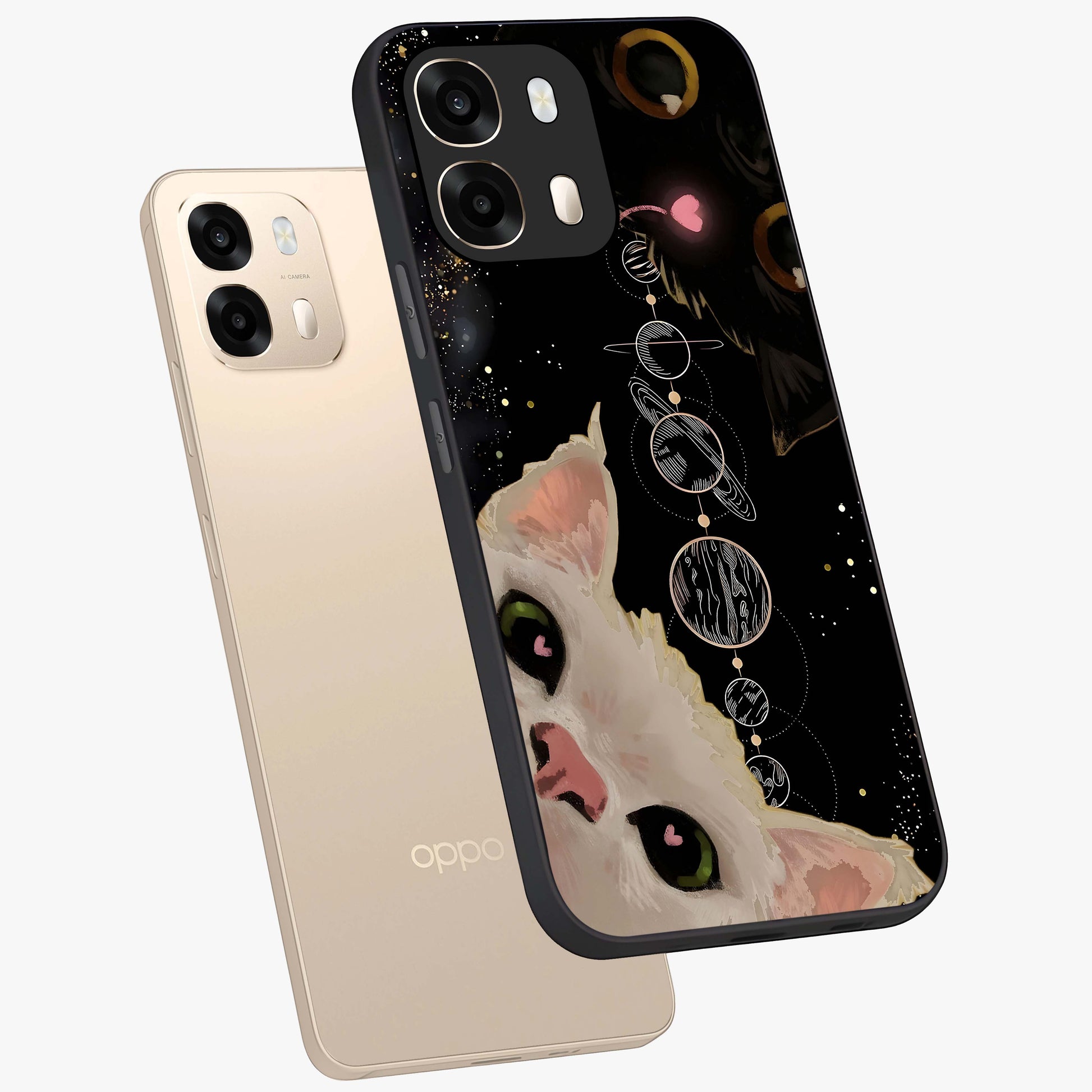 Galactic Cat Glass Case displayed in angled mockup highlighting celestial feline illustration with galaxy aesthetic style.