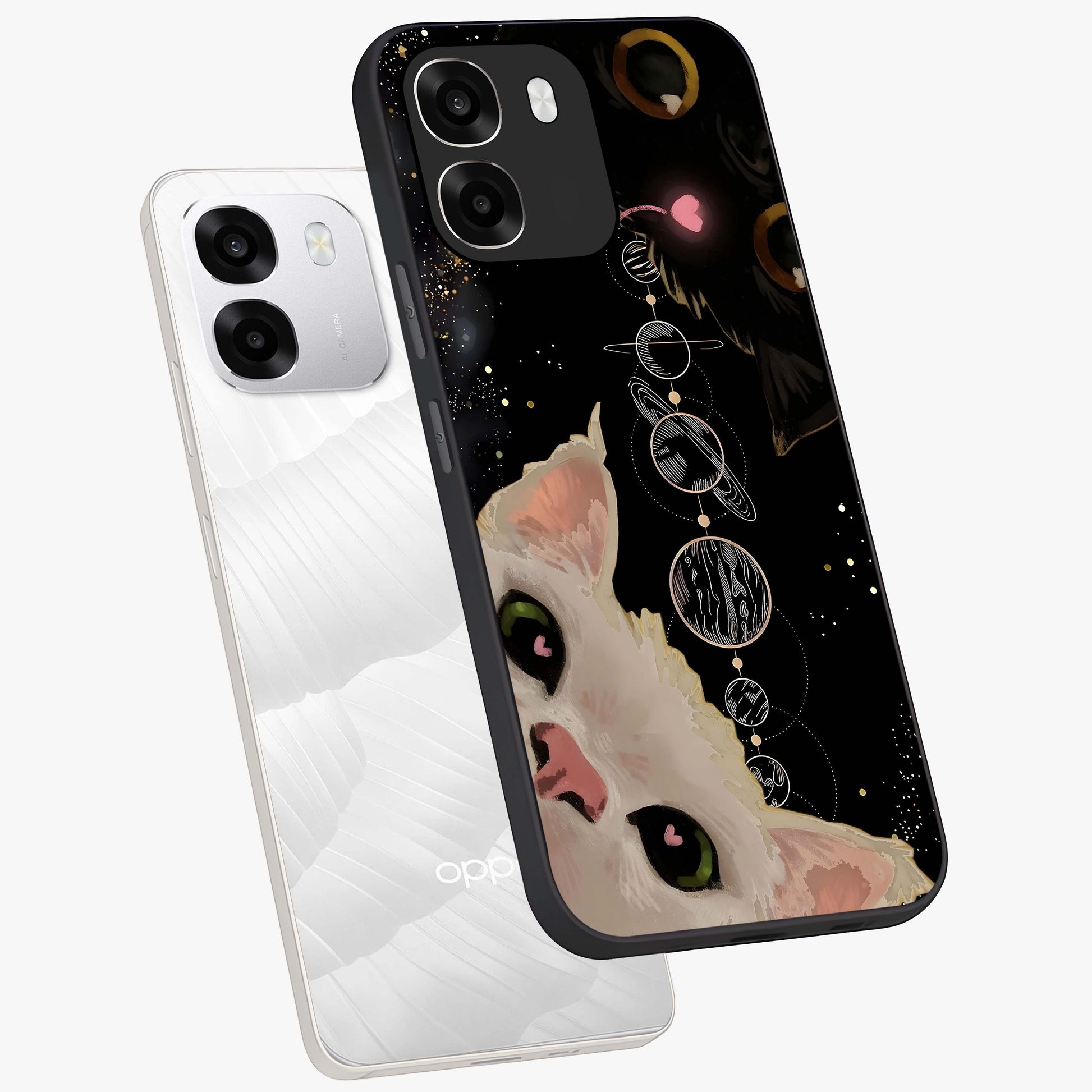 Galactic Cat Glass Case displayed in angled mockup highlighting celestial feline illustration with galaxy aesthetic style.