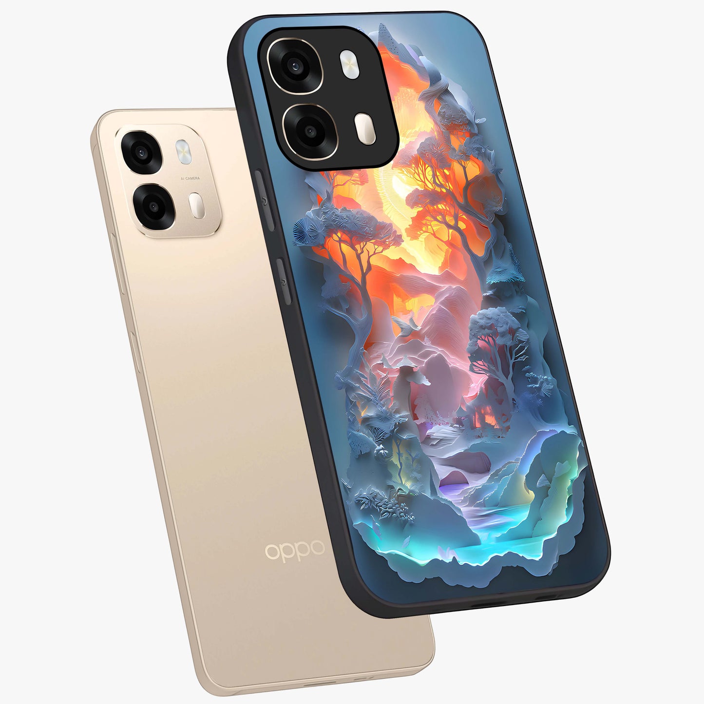 Glow Forest Portal Glass Case displayed in angled mockup highlighting mystical forest design with magical glowing aesthetic.