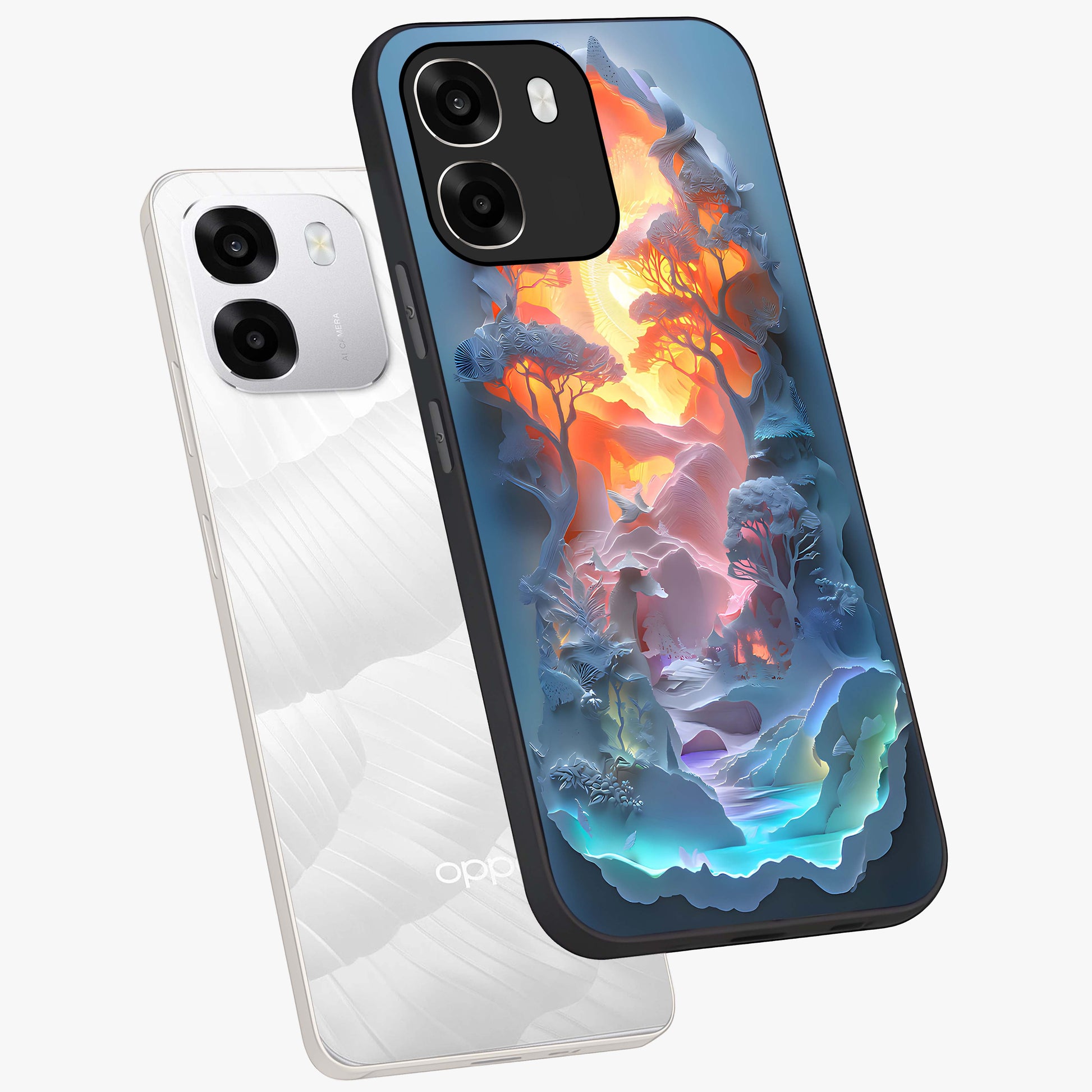 Glow Forest Portal Glass Case displayed in angled mockup highlighting mystical forest design with magical glowing aesthetic.