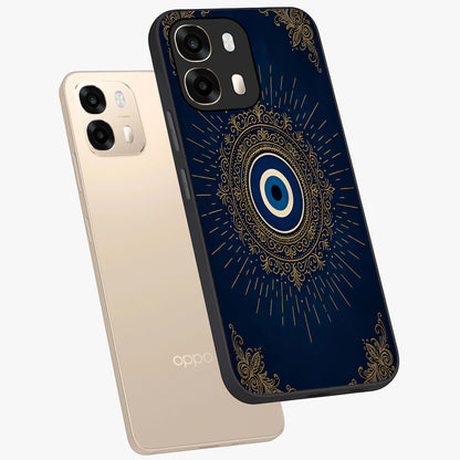 Golden Celestial Charm Glass Case displayed in angled mockup highlighting sparkling cosmic charm design with celestial aesthetic.